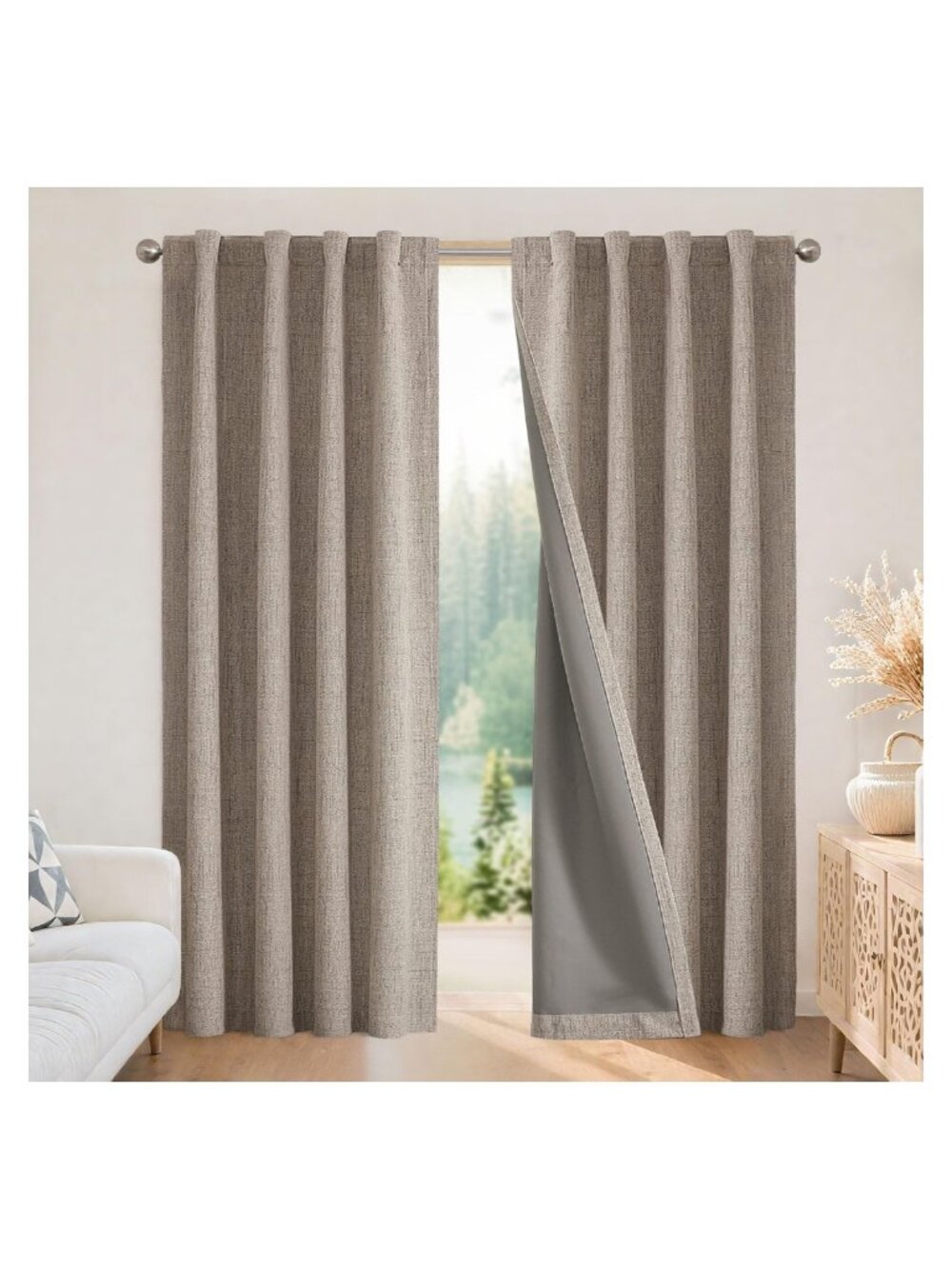 100% Blackout Curtains Faux Linen 84 Inch Thermal Insulated Rod Pocket 2 Panels